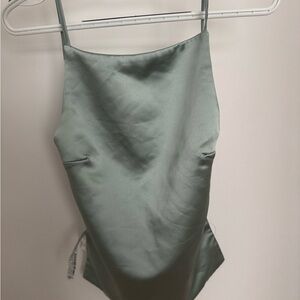 Sleek Satin Slip Dress in Sage Green